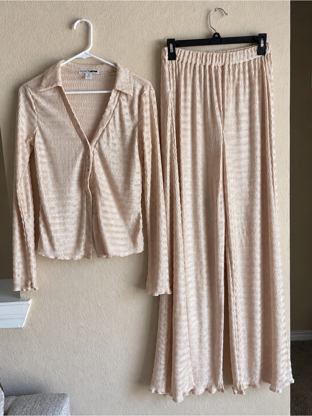 Fashion Nova If It Plisse You Pant Set Champagne 2-Piece NWOT